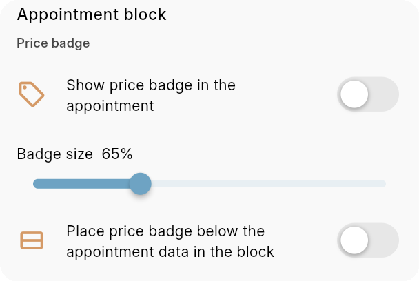 Bookairy Calendar Settings appointment price badge options