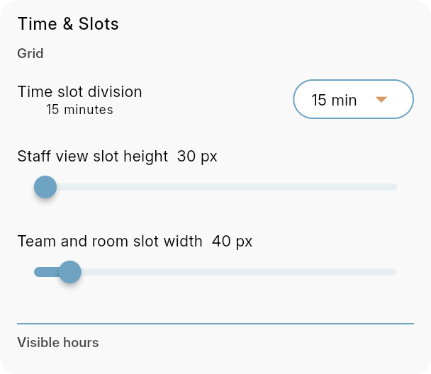 Bookairy Calendar Settings time and slot grid options