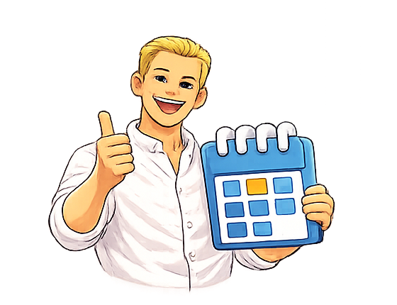 Bookairy-avatar met een kalender voor het online boeken van afspraken